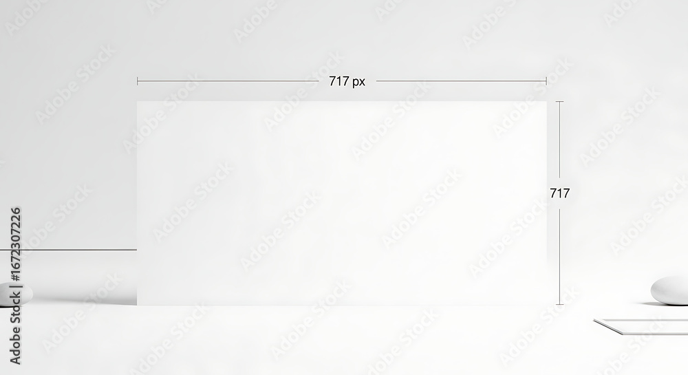 Poster minimalist white square card displaying 717x717 pixel dimensions in a clean studio setting