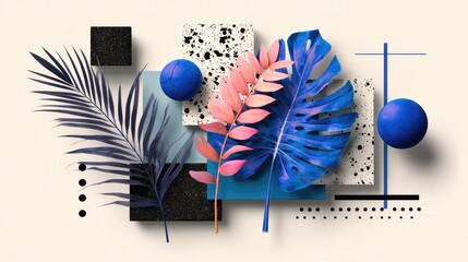 Geometric arrangement of vibrant leaves and shapes.