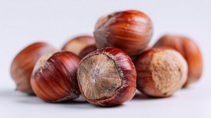 Obraz premium A natural and clean look for hazelnuts on white background with copy space