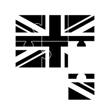 United Kingdom flag  jigsaw puzzle background, British flag 2x3 puzzle template, black and white, vector illustration.