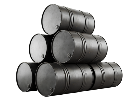 Stack of Metal Oil Barrels on Concrete Floor metal drums isolated on a transparent background
