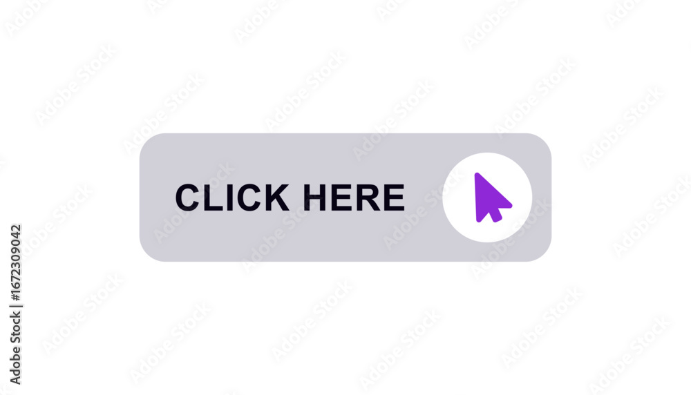 Aufkleber clickable button with text and purple arrow cursor symbol, designed for online navigation or ui.
