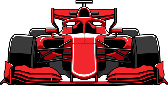 An exciting front view illustration of a sleek, modern red Formula 1 racing car, perfectly designed for high-speed competition on the track.