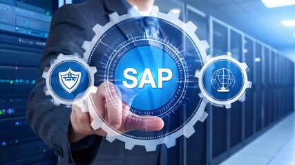 SAP Technology Solutions: Man Interacting with Digital Interface in Data Center - Powered by Adobe