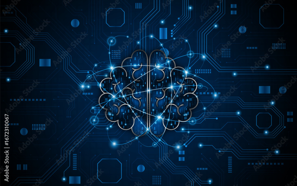 Fototapete circuit board of computer neural network or electronic artificial intelligence. brain circuit techno