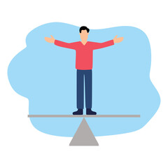 Character on a Balance Line Juggling Positive and Negative Ideas