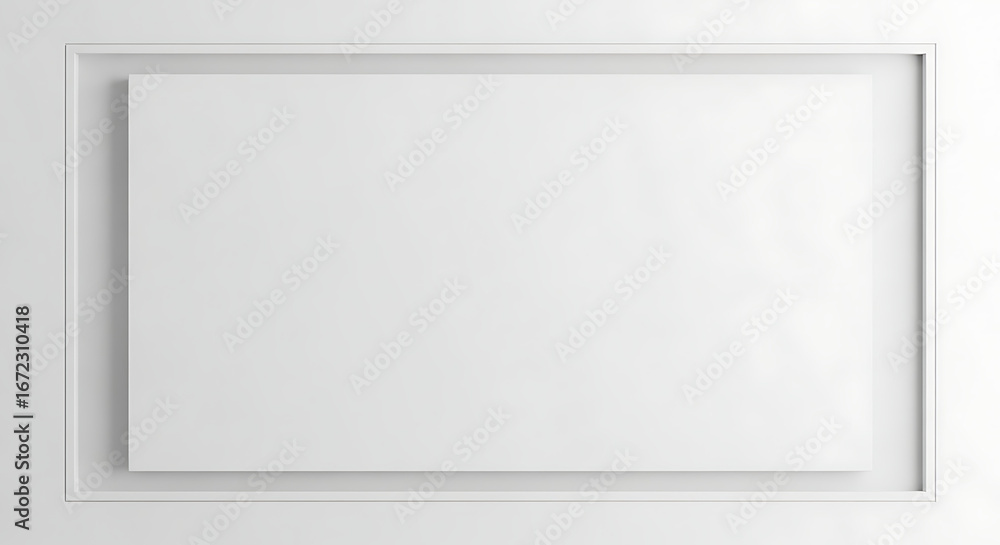 Poster minimalist white rectangular canvas with subtle frame and shadows on a light background