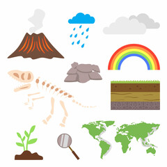 Earth Science for Kids Education Icon Set. Flat Vector
