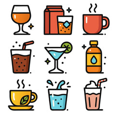Iced drinks in different glasses, refreshing and vibrant visuals perfect for beverage, restaurant, summerthemed designs, and promotional materials.