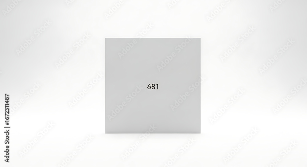 Poster minimalist light gray rectangular block featuring the number 681 in black, presented on a bright whi