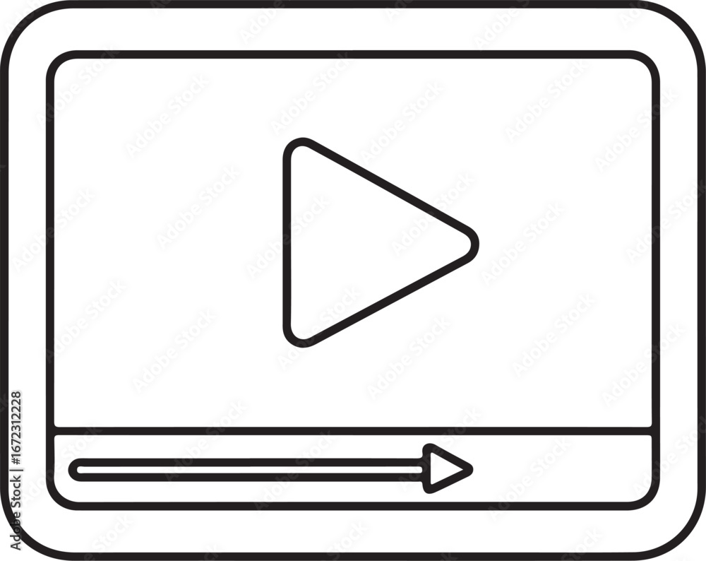 Aufkleber simple outline icon of a video player with play button and progress bar
