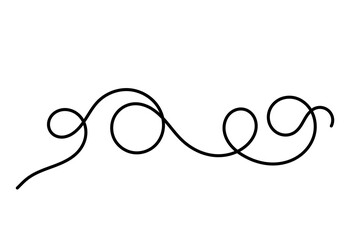 Black curly swirl line doodle for decorative dividers, borders, accents, posters, invitations, scrapbooks, and hand-drawn design elements