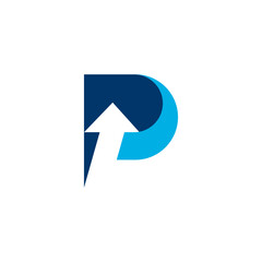 letter P up logo, arrow growth minimalist icon, marketing investment
