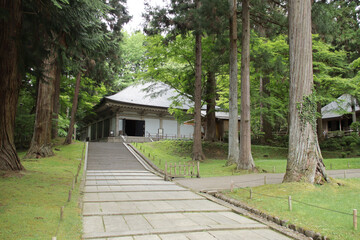 hall (konjikido) in a religious complex (chuson-ji) at hiraizumi in japan 