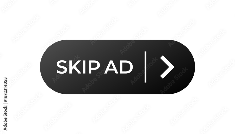 Poster a black button with white text reading skip ad and an arrow symbolizes media control actions.