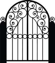 Ornate Wrought Iron Gate with Swirls and Circles Silhouette