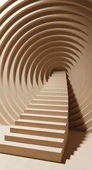 Beige staircase leading up through concentric circles creating a tunnel effect design