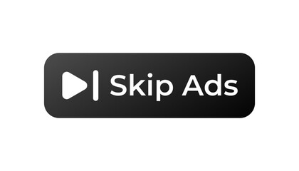 Illustration of a play button and skip ads text on a rectangular sign with a dark border.