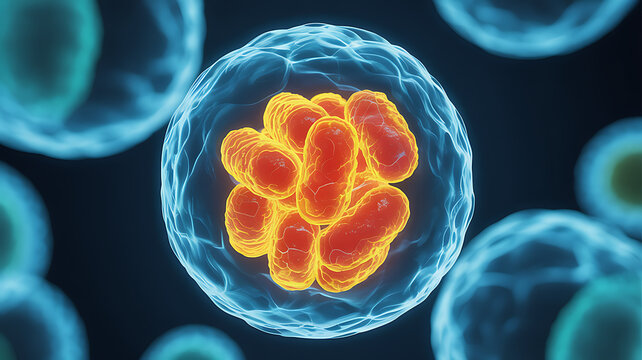 3d rendering of mitochondrial cluster inside biological cell showing energy metabolism structure cristae and powerhouse function in cellular biology research