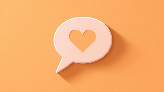 Love's Digital Whispers: An isolated icon, a speech bubble shape with an emotive heart symbol in a vibrant, smooth orange background, radiates warmth and connection.