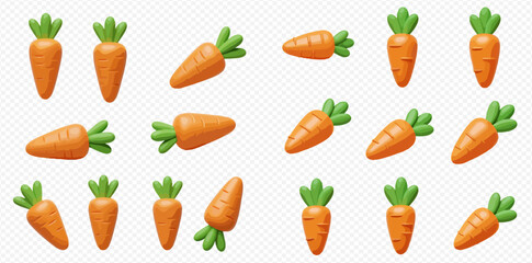 Collection of cartoon carrots in various orientations.