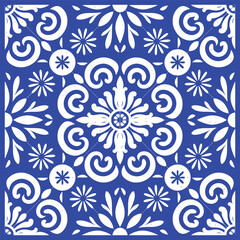 Blue and white floral tile pattern design