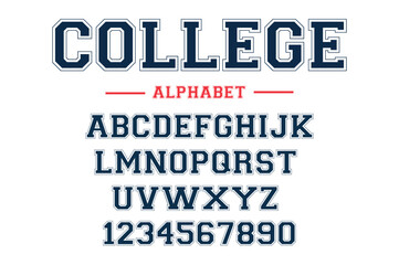 Classic college font. Vintage sport font in american style for football, baseball or basketball logos and t-shirt. Athletic department typeface, varsity style font. Vector
