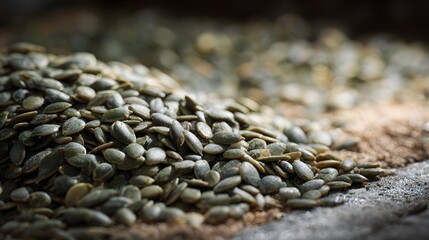 Obraz premium Pumpkin seeds drying on a tray in the sunlight