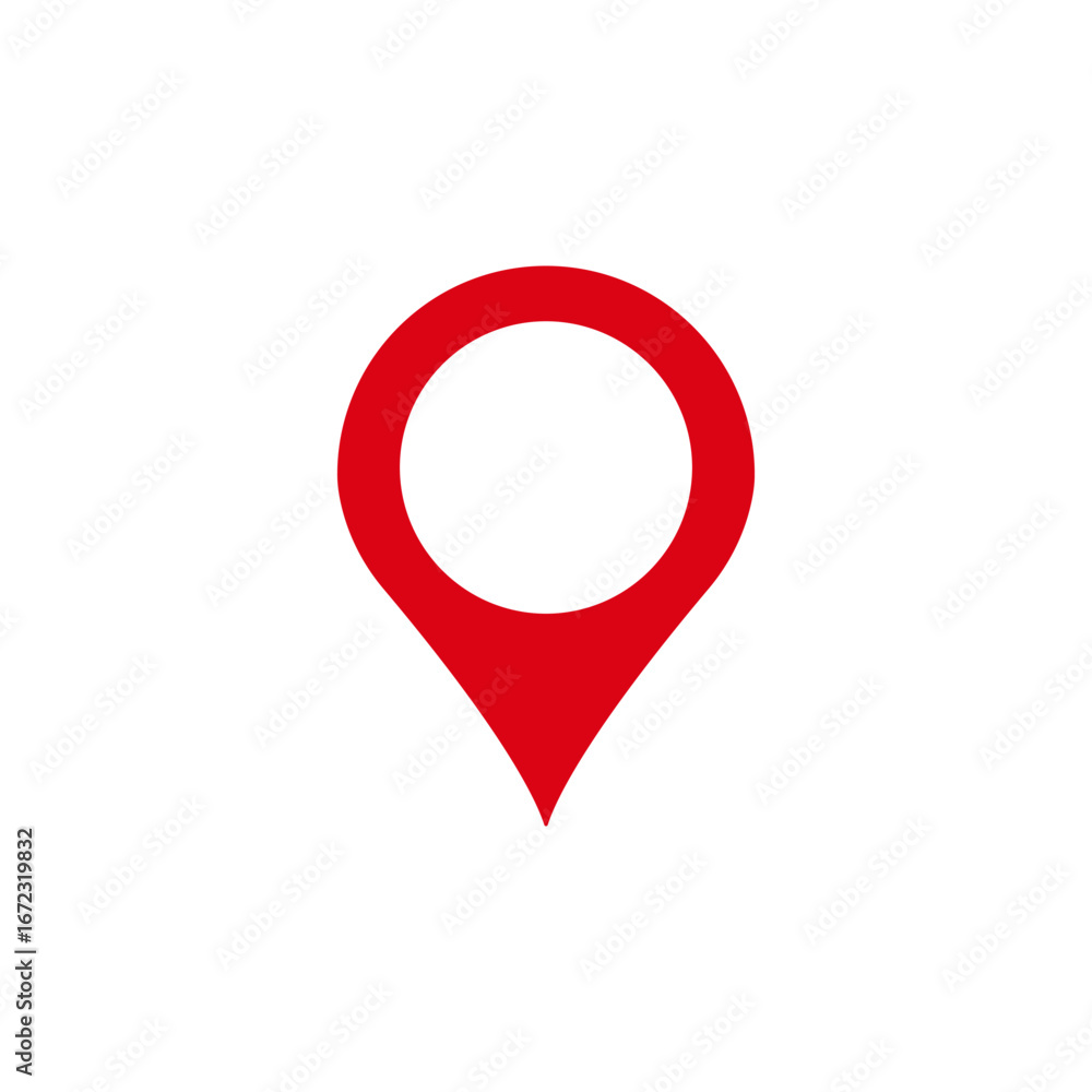 Poster red location pin is a simple icon for maps and navigation representing a point of interest.