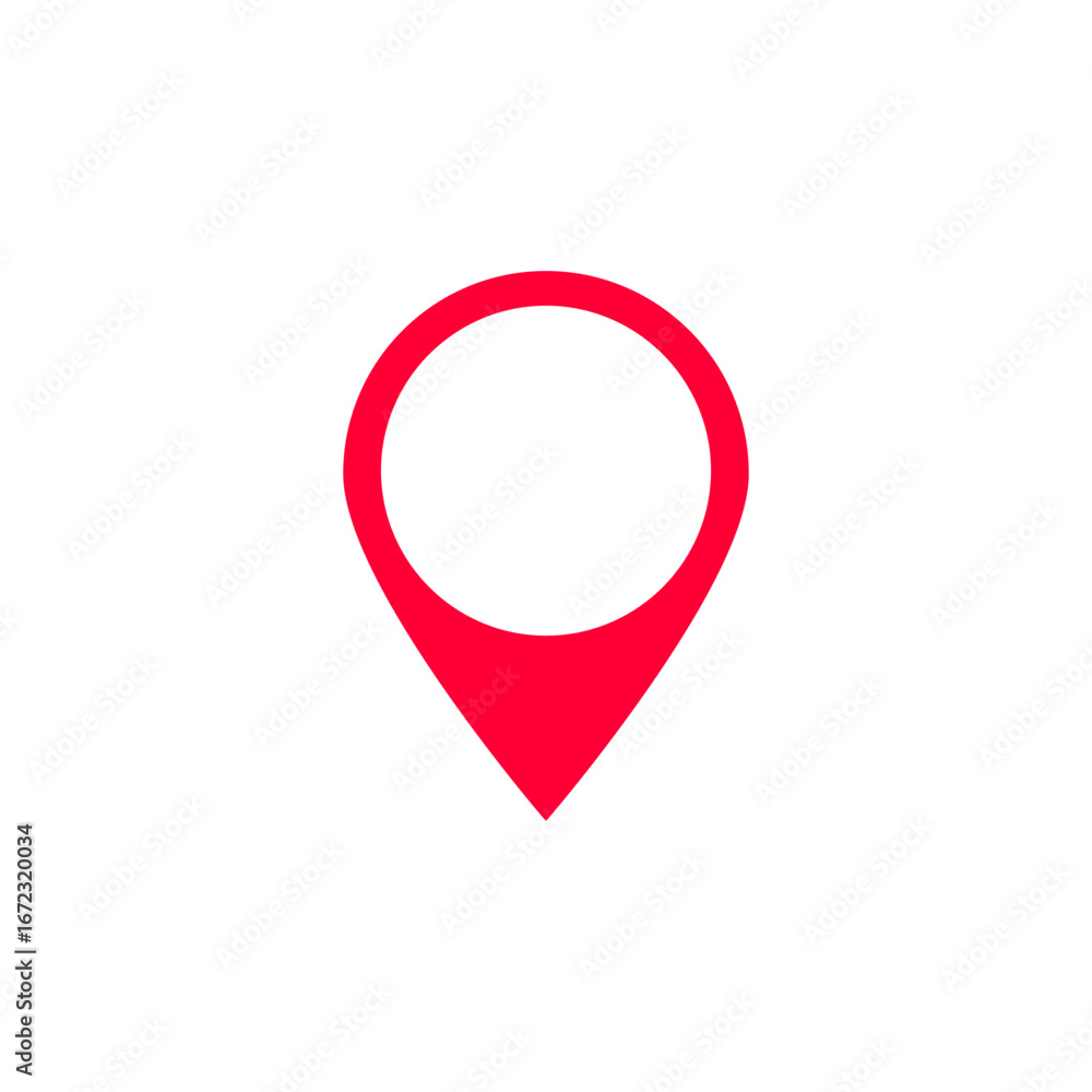 Poster red map pin icon symbolizes location and navigation, commonly used in digital maps and apps.