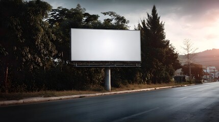 Fototapeta premium Blank billboard beside a suburban road at daylight