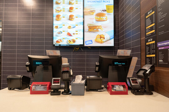 McDonald's restaurant service counter and cash registers