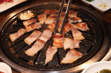 Korean BBQ. Charcoal grilled pork belly