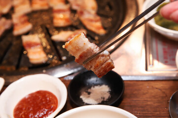 Korean BBQ. Charcoal grilled pork belly