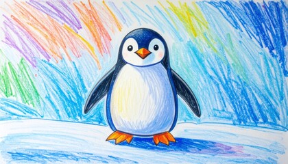 Fototapeta premium Cheerful Penguin Cartoon Drawing