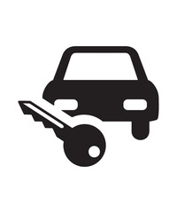 Car Rental Services Depicted by Vehicle and Key Symbol for Transportation or Automotive Industries and Related Businesses Representing Ownership