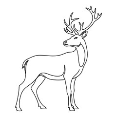 Fototapeta premium Minimalist Deer Stag with Antlers Black Line Art Isolated Vector