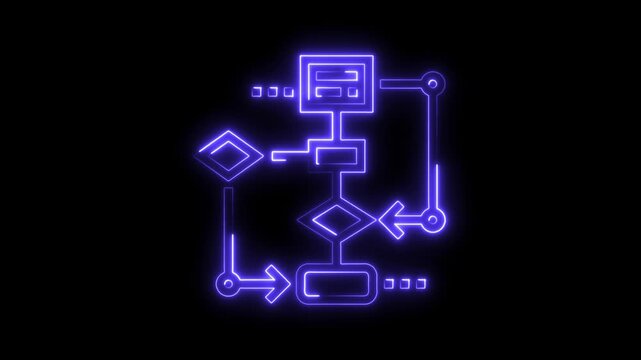 Glowing Neon Flowchart Icon Isolated Purple Abstract Technology Process Diagram Animation colorful