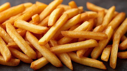 Crispy golden French fries with light salt coating, delicious snack, fast food, comfort food, appetizing, closeup