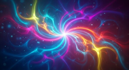 Obraz premium Radiant Swirl of Energy: An Abstract Burst of Cosmic Neon Light Trails