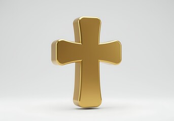 Obraz premium Golden Christian Cross Symbol of Faith and Religion with Shiny Metal Texture Against a Neutral Background Great for Easter and Religious Designs