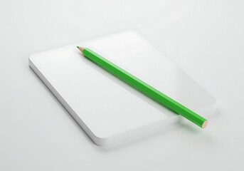 Green Pencil Resting on a White Tablet Minimalist Stationery Concept Design Blank Space for Creative Work
