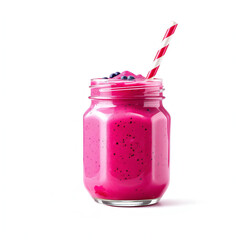 Blueberry Smoothie in Glass Jar with Straw