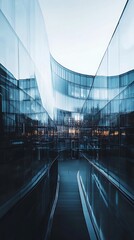 glowing illuminated windows brighten modern glass-fa building at dusk high resolution picture