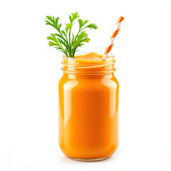 Carrot Smoothie in Glass Jar with Straw
