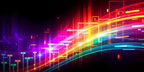 Abstract vibrant pixelated light streaks, digital glitch effect, signal, glitch