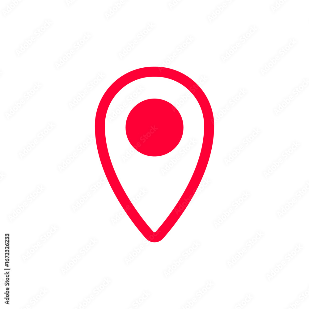 Poster a red location pin with a circle in the center, showcasing a simple and clear geometric style.