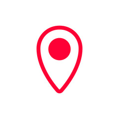 A red location pin with a circle in the center, showcasing a simple and clear geometric style.