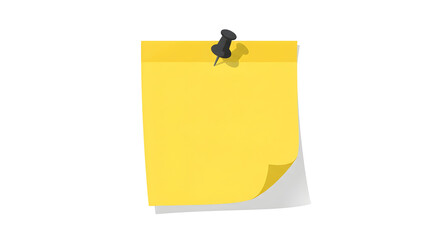 Yellow Sticky Note Attached with Push Pin on White Background