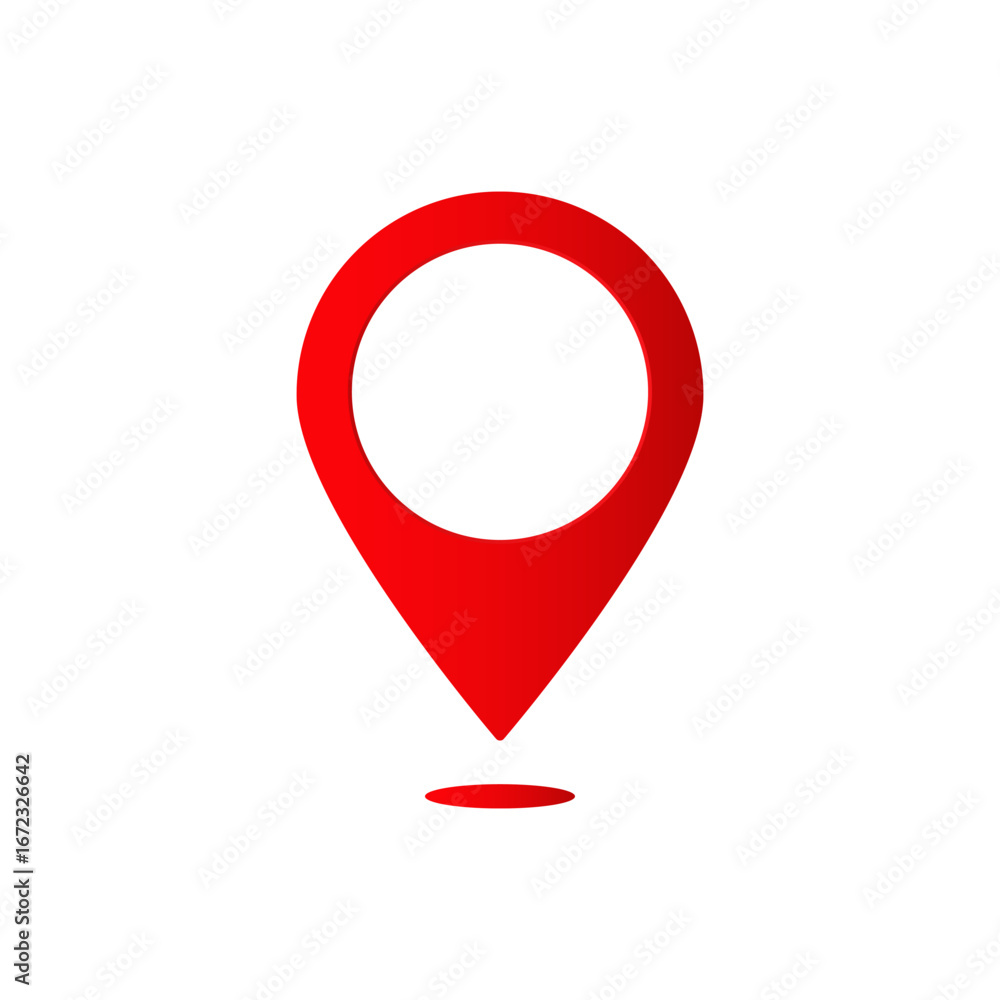 Poster red location marker symbol typically used in digital maps for navigation or highlighting destination